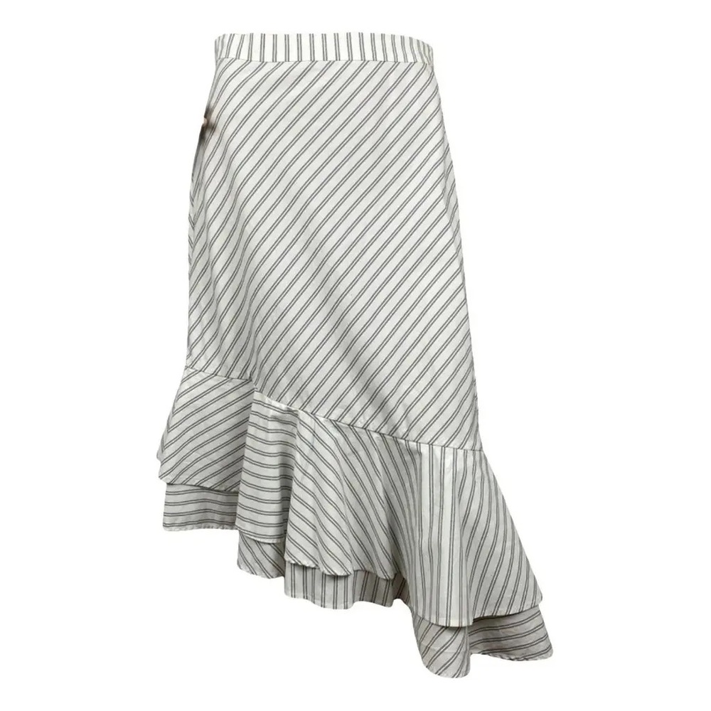 Joie Grey and White Striped Asymmetrical Midi Skirt with Ruffles